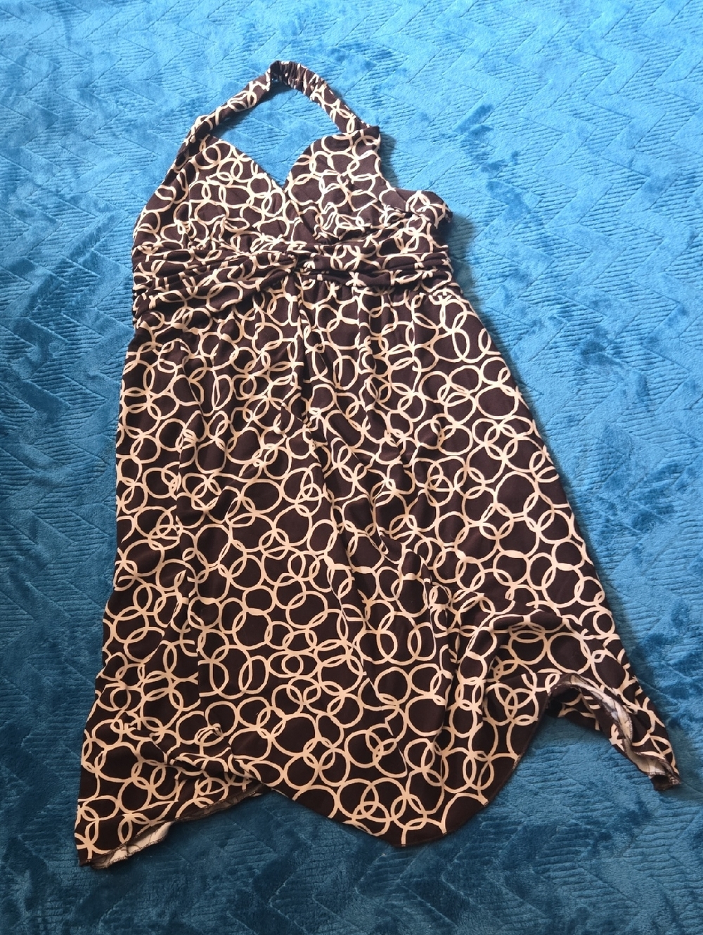 Black and Cream Halter Circle-Print Dress